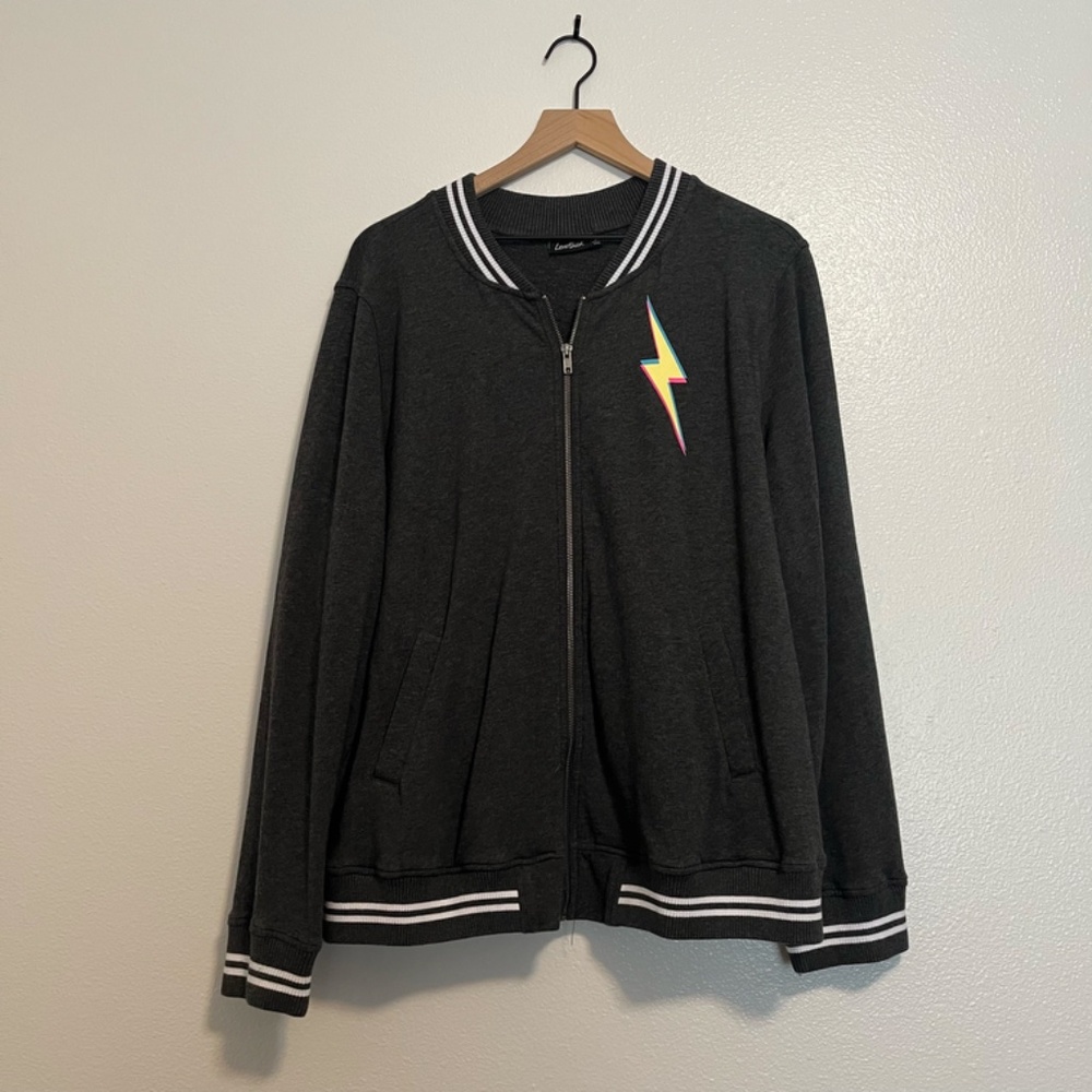 Torrid - LoveSick Skull Bolt Charcoal Heather Fleece Relaxed Bomber Jacket - 3X - Picture 5 of 10
